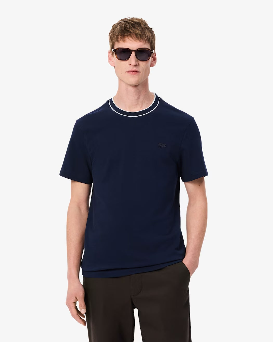 Camiseta de Piqué com Gola Listrada em Stretch TH817423