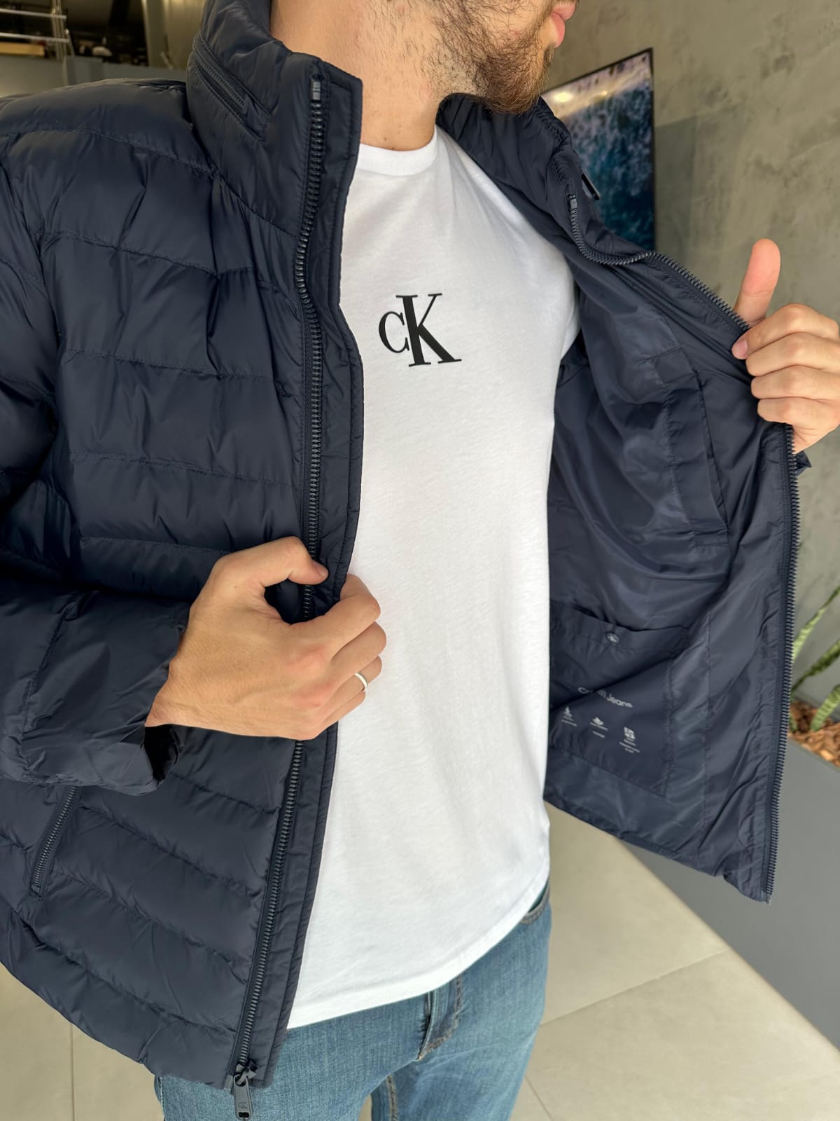 Jaqueta Puffer Metalasse Calvin Klein Marinho