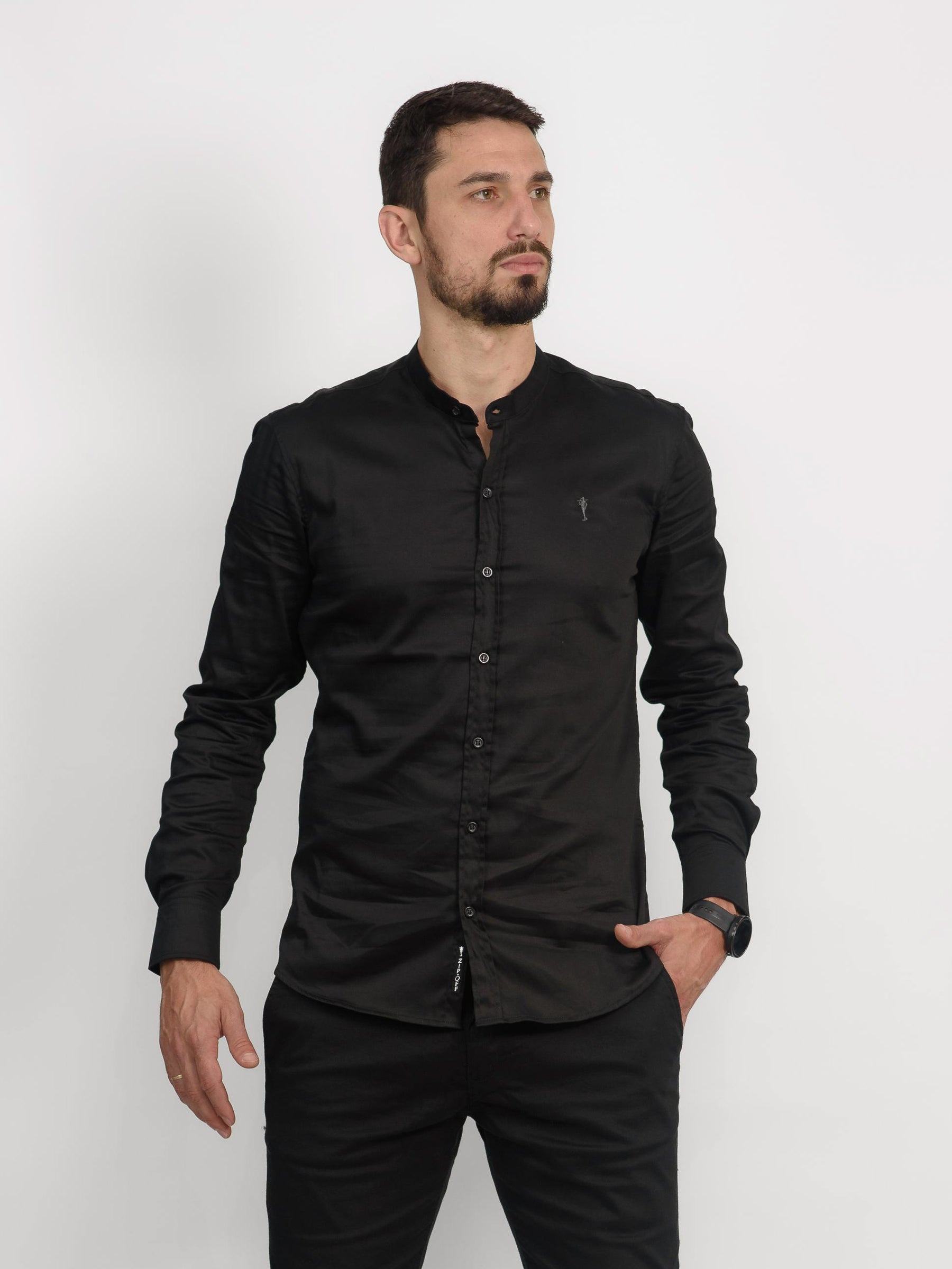 Camisa Gola Padre Zip Off Preta